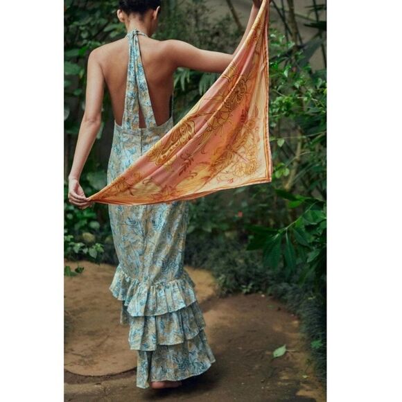 NWT Large AGUA BY AGUA BENDITA Magnolia Floral Maxi Halter Dress - Picture 3 of 12